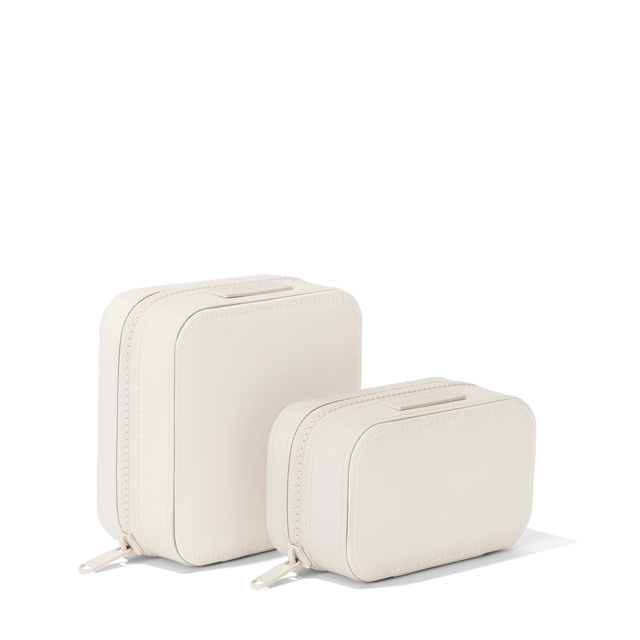 Dagne Dover Small and Large Frankie Jewelry Cases in white standing next to one another.