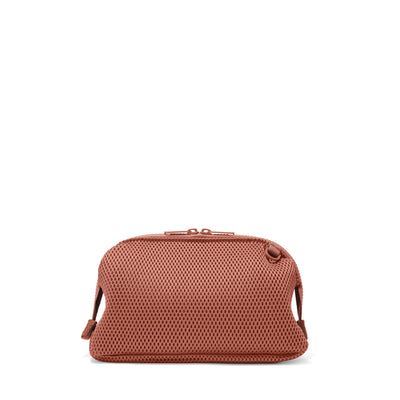 Dagne Dover Large Hunter Toiletry Bag in warm dust pink air mesh seen from the back.