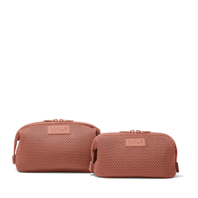 Dagne Dover Small and Large Hunter Toiletry Bags in warm dust pink air mesh.