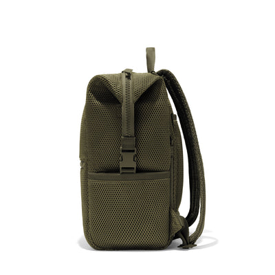 Dagne Dover Large Indi Diaper Backpack in dark green air mesh seen from the side.