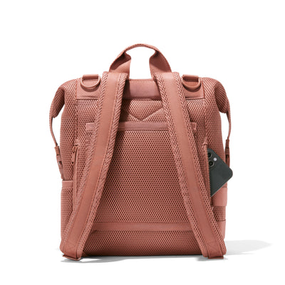 Dagne Dover Large Indi Diaper Backpack in dust pink air mesh seen from the back.