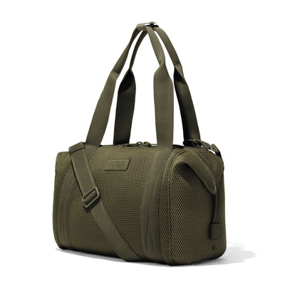 Medium Landon Carryall in dark green air mesh, side view