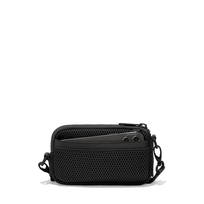 Dagne Dover Mara Phone Sling in black air mesh showing the exterior air mesh slip.