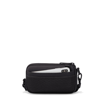 Dagne Dover Mara Phone Sling in black showing the exterior air mesh slip.