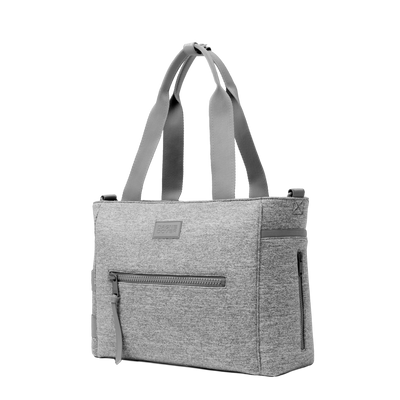 Dagne Dover large Wade Diaper Tote in grey seen from an angle.