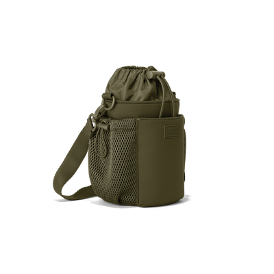 Dagne Dover Sloan Water Bottle Sling in a deep olive green seen from an angle.