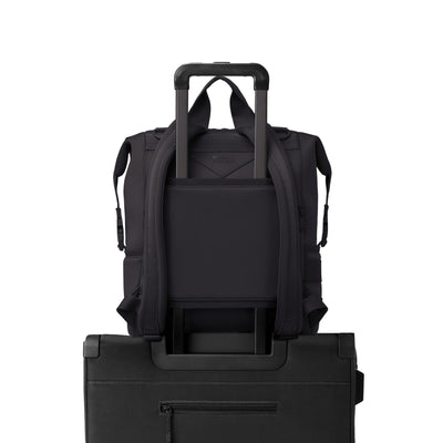 Dagne Dover Large Indi Diaper Backpack in onyx showing the neoprene luggage sleeve.