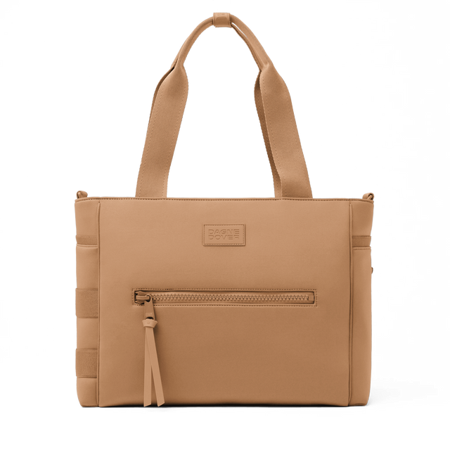 Dagne Dover large Wade Diaper Tote in camel brown with the shoulder strap removed.