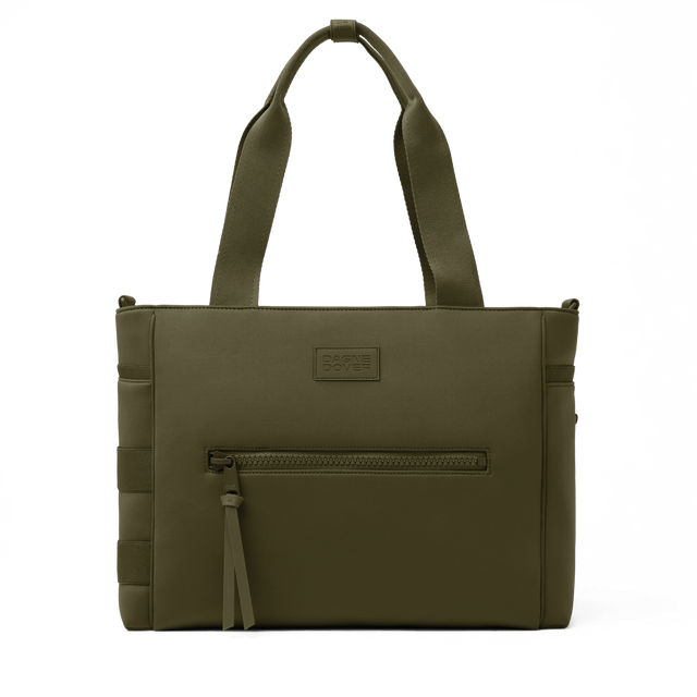 Dagne Dover large Wade Diaper Tote in dark green with the shoulder strap removed.