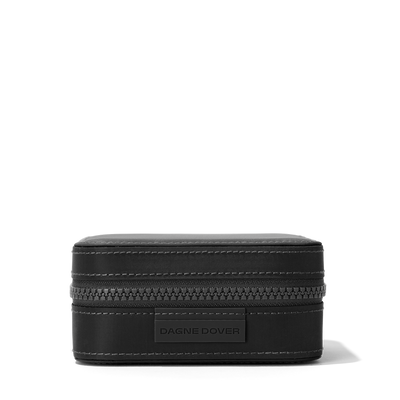 Dagne Dover Large Frankie Jewelry Case in black seen from the side.