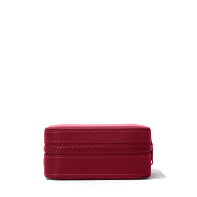 Dagne Dover Large Frankie Jewelry Case in a spice red seen from a side.