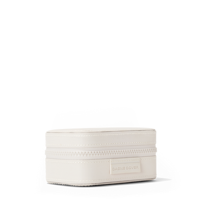 Dagne Dover Small Frankie Jewelry Case in white seen from an angle.