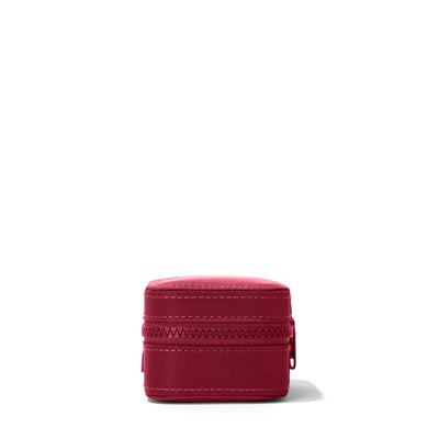 Dagne Dover Small Frankie Jewelry Case in a spice red seen from a side.