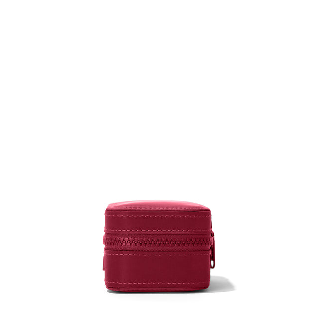 Dagne Dover Small Frankie Jewelry Case in a spice red seen from a side.