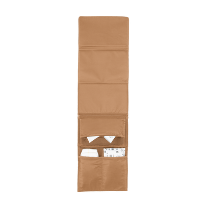 Dagne Dover Joey Changing Kit in camel brown unfolded, revealing the detachable changing mat.