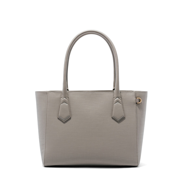 Dagne Dover Classic Signature Leather Tote in beige.