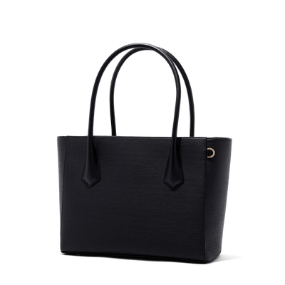 Dagne Dover Legend Signature Leather Tote in black seen from an angle.